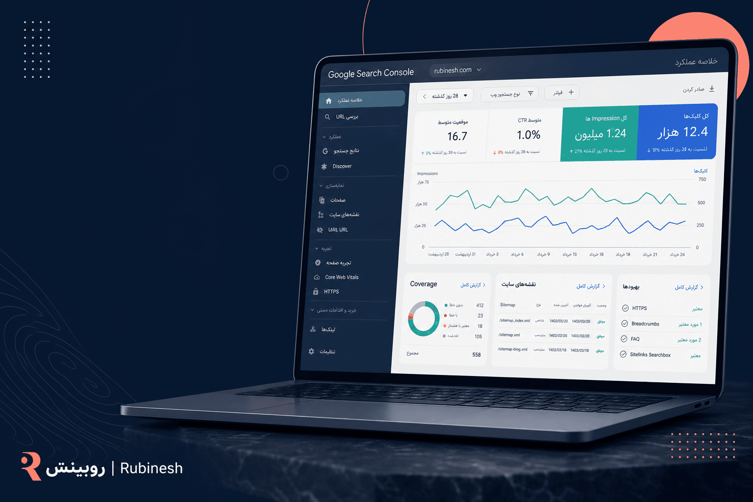 داشبورد آموزش گوگل سرچ کنسول با Performance، Coverage و Sitemap — روبینش | Rubinesh