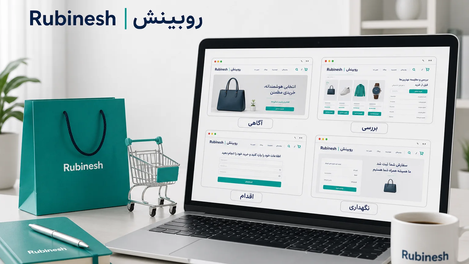 چهار صفحه مقصد قیف روی لپ‌تاپ: آگاهی، بررسی، اقدام و نگهداری — روبینش | Rubinesh