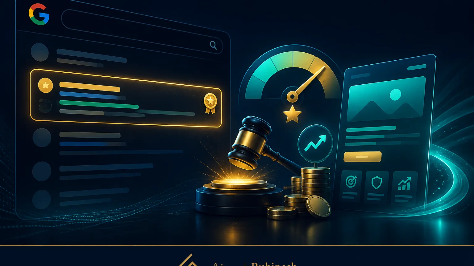 ساختار تبلیغات گوگل شامل آگهی جست‌وجو، مزایده، امتیاز کیفیت و صفحه فرود — روبینش | Rubinesh