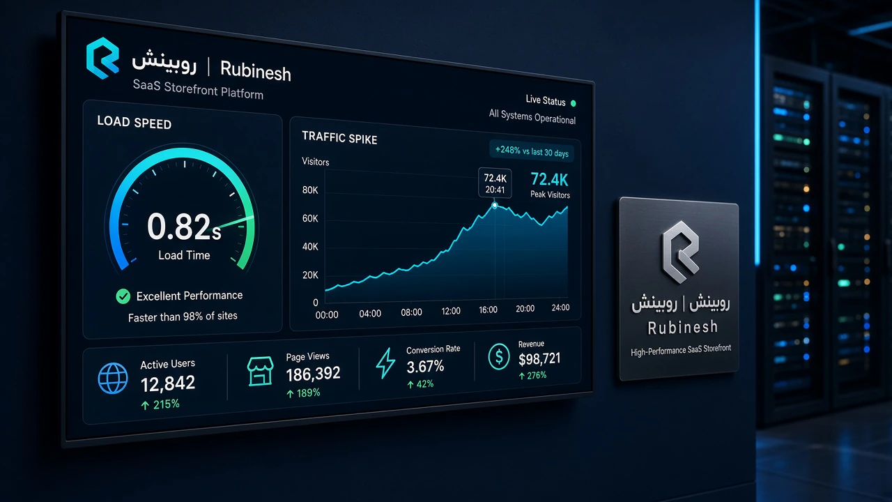 مانیتور رشد ترافیک و سرعت فروشگاه SaaS مقیاس‌پذیر — روبینش | Rubinesh