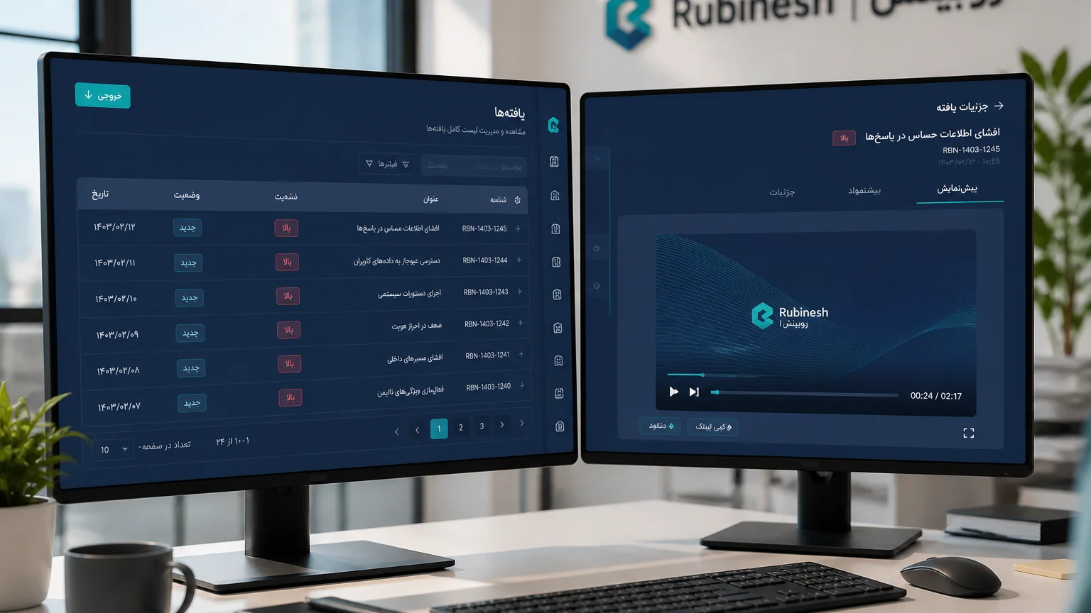 گزارش یافته‌های کاربردپذیری با شدت و کلیپ ضبط روی دو مانیتور — روبینش | Rubinesh