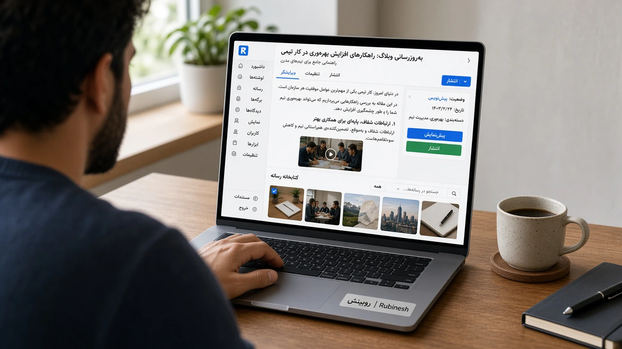 انتشار محتوا در پنل مدیریت وردپرس روی لپ‌تاپ — روبینش | Rubinesh